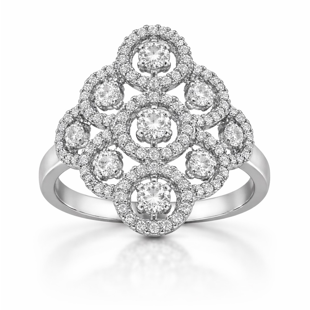 .925 Solid Sterling Silver Rhodium Plated CZ Lace Openwork Ring